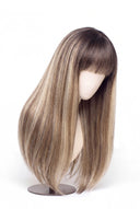 Silk Straight Fringe Glueless Human Hair Wig in Shade T8-8/60 Vanilla Drift, Butter and Icy Blonde Highlights and Lowlights, by Kora Strand