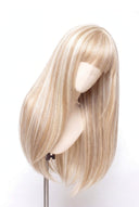 Silk Straight Fringe Layered Glueless Human Hair Wig in Shade 18/60 Pearl Grain, Beige and Creamy Blonde Highlights and Lowlights, by Kora Strand