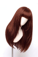 Silk Straight Fringe Layered Glueless Human Hair Wig in Shade 33 Auburn Éclat, Dark Auburn Copper Red, by Kora Strand