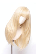 Silk Straight Fringe Layered Glueless Human Hair Wig in Shade 613 Porcelain Gold, Neutral Warm Bleach Blonde, by Kora Strand