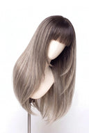 Silk Straight Fringe Layered Glueless Human Hair Wig in Shade T5/20 Mink Root, Rooted Ash Brown to Ash Blonde Balayage, by Kora Strand