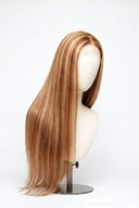 Silk Straight Glueless Human Hair Wig in Shade 27/30 Apricot Flame, Golden Copper Blonde Highlights and Lowlights, by Kora Strand