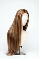 Silk Straight Glueless Human Hair Wig in Shade 6/27 Honeywood, Light Brown and Honey Blonde Highlights and Lowlights, by Kora Strand