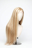 Silk Straight Glueless Human Hair Wig in Shade 613/27 Golden Cream, Light and Honey Blonde Highlights and Lowlights, by Kora Strand