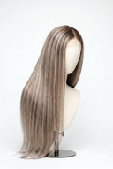 Silk Straight Glueless Human Hair Wig in Shade T5-7/20 Mink Ash, Rooted Dark Ash Blonde Balayage Blend, by Kora Strand
