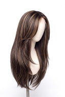 Silk Straight Layered Glueless Human Hair Wig in Shade 2/6 Espresso Chestnut, Dark and Chestnut Brown Highlights and Lowlights, by Kora Strand