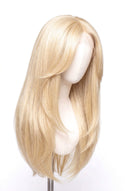 Silk Straight Layered Glueless Human Hair Wig in Shade 613 Porcelain Gold, Neutral Warm Bleach Blonde, by Kora Strand