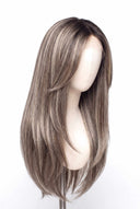 Silk Straight Layered Glueless Human Hair Wig in Shade T5-7/20 Mink Ash, Rooted Dark Ash Blonde Balayage Blend, by Kora Strand