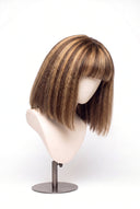 Yaki Straight Bob Fringe Glueless Human Hair Wig in Shade 4/27 Riviera Brun, Medium Brown and Honey Blonde Highlights and Lowlights, by Kora Strand