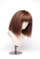 Yaki Straight Bob Fringe Glueless Human Hair Wig in Shade 4/30 Toasted Amber, Medium Brown and Auburn Copper Highlights and Lowlights, by Kora Strand