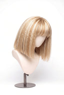 Yaki Straight Bob Fringe Glueless Human Hair Wig in Shade 613/27 Golden Cream, Light and Honey Blonde Highlights and Lowlights, by Kora Strand