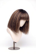 Yaki Straight Bob Fringe Glueless Human Hair Wig in Shade T2-2/4/6 Brun Tissé, Multi-Tonal Brunette Highlights and Lowlights, by Kora Strand