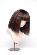 Yaki Straight Bob Fringe Glueless Human Hair Wig in Shade T2-2/4 Cocoa Melt, Dark to Medium Brown Highlights and Lowlights, by Kora Strand