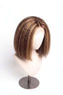 Yaki Straight Bob Glueless Human Hair Wig in Shade 4/27 Riviera Brun, Medium Brown and Honey Blonde Highlights and Lowlights, by Kora Strand