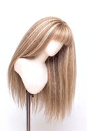 Yaki Straight Fringe Glueless Human Hair Wig in Shade 18/22 Cream Oat, Beige and Vanilla Blonde Highlights and Lowlights, by Kora Strand