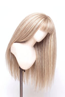 Yaki Straight Fringe Glueless Human Hair Wig in Shade 18/60 Pearl Grain, Beige and Creamy Blonde Highlights and Lowlights, by Kora Strand