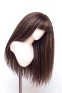 Yaki Straight Fringe Glueless Human Hair Wig in Shade 2/6 Espresso Chestnut, Dark and Chestnut Brown Highlights and Lowlights, by Kora Strand