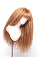 Yaki Straight Fringe Glueless Human Hair Wig in Shade 27/30 Apricot Flame, Golden Copper Blonde Highlights and Lowlights, by Kora Strand
