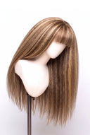 Yaki Straight Fringe Glueless Human Hair Wig in Shade 6/27 Honeywood, Light Brown and Honey Blonde Highlights and Lowlights, by Kora Strand