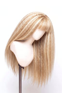 Yaki Straight Fringe Glueless Human Hair Wig in Shade 613/27 Golden Cream, Light and Honey Blonde Highlights and Lowlights, by Kora Strand