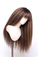 Yaki Straight Fringe Glueless Human Hair Wig in Shade T2-2/4/6 Brun Tissé, Multi-Tonal Brunette Highlights and Lowlights, by Kora Strand