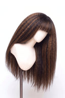 Yaki Straight Fringe Glueless Human Hair Wig in Shade T2-2/4 Cocoa Melt, Dark to Medium Brown Highlights and Lowlights, by Kora Strand