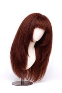 Yaki Straight Fringe Layered Glueless Human Hair Wig in Shade 33 Auburn Éclat, Dark Auburn Copper Red, by Kora Strand