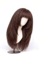 Yaki Straight Fringe Layered Glueless Human Hair Wig in Shade 4 Cacao Riche, Chocolate Brown, by Kora Strand