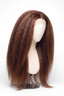 Yaki Straight Glueless Human Hair Wig in Shade 4/30 Toasted Amber, Medium Brown and Auburn Copper Highlights and Lowlights, by Kora Strand