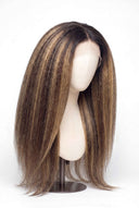 Yaki Straight Glueless Human Hair Wig in Shade T2-2/18 Espresso Halo, Dark Brown to Warm Beige Blonde Balayage, by Kora Strand