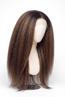 Yaki Straight Glueless Human Hair Wig in Shade T2-2/4/6 Brun Tissé, Multi-Tonal Brunette Highlights and Lowlights, by Kora Strand