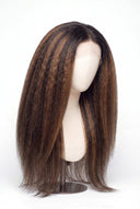 Yaki Straight Glueless Human Hair Wig in Shade T2-2/4 Cocoa Melt, Dark to Medium Brown Highlights and Lowlights, by Kora Strand