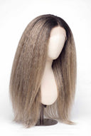 Yaki Straight Glueless Human Hair Wig in Shade T8/60 Ash Bronde, Ash Brown to Ash Beige Blonde Balayage, by Kora Strand