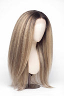 Yaki Straight Glueless Human Hair Wig in Shade T8-8/60 Vanilla Drift, Butter and Icy Blonde Highlights and Lowlights, by Kora Strand