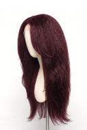 Yaki Straight Layered Glueless Human Hair Wig in Shade 99J Wine Ink, Deep Burgundy Wine Red, by Kora Strand