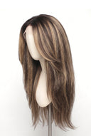 Yaki Straight Layered Glueless Human Hair Wig in Shade T2-2/18 Espresso Halo, Dark Brown to Warm Beige Blonde Balayage, by Kora Strand