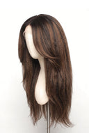 Yaki Straight Layered Glueless Human Hair Wig in Shade T2-2/4 Cocoa Melt, Dark to Medium Brown Highlights and Lowlights, by Kora Strand