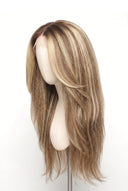 Yaki Straight Layered Glueless Human Hair Wig in Shade T4-8/613 Rooted Ivory, Brown-Rooted Blonde Balayage, by Kora Strand