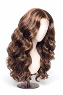 Body Wave Glueless Human Hair Wig in Shade 6/27 Honeywood, Light Brown and Honey Blonde Highlights and Lowlights, by Kora Strand