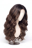 Body Wave Glueless Human Hair Wig in Shade T2-2/4/6 Brun Tissé, Multi-Tonal Brunette Highlights and Lowlights, by Kora Strand