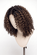 Deep Curl Bob Glueless Human Hair Wig in Shade T2-2/4/6 Brun Tissé, Multi-Tonal Brunette Highlights and Lowlights, by Kora Strand