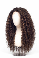 Deep Curl Glueless Human Hair Wig in Shade 2/6 Espresso Chestnut, Dark and Chestnut Brown Highlights and Lowlights, by Kora Strand