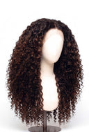 Deep Curl Glueless Human Hair Wig in Shade T2-2/4 Cocoa Melt, Dark to Medium Brown Highlights and Lowlights, by Kora Strand