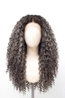 Deep Curl Glueless Human Hair Wig in Shade T5-5/55 Ash Halo, Rooted Ash Brown with Light Ash Blonde Highlights, by Kora Strand