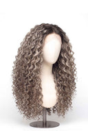 Deep Curl Glueless Human Hair Wig in Shade T5-7/20 Mink Ash, Rooted Dark Ash Blonde Balayage Blend, by Kora Strand