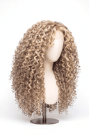 Deep Curl Layered Glueless Human Hair Wig in Shade 18/22 Cream Oat, Beige and Vanilla Blonde Highlights and Lowlights, by Kora Strand
