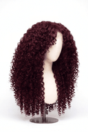 Deep Curl Layered Glueless Human Hair Wig in Shade 99J Wine Ink, Deep Burgundy Wine Red, by Kora Strand