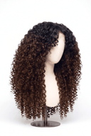 Deep Curl Layered Glueless Human Hair Wig in Shade T1B/4 Noire Melt, Off Black to Chocolate Brown Balayage, by Kora Strand
