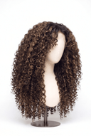 Deep Curl Layered Glueless Human Hair Wig in Shade T2-2/4/6 Brun Tissé, Multi-Tonal Brunette Highlights and Lowlights, by Kora Strand