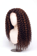 Deep Wave Glueless Human Hair Wig in Shade 4/30 Toasted Amber, Medium Brown and Auburn Copper Highlights and Lowlights, by Kora Strand